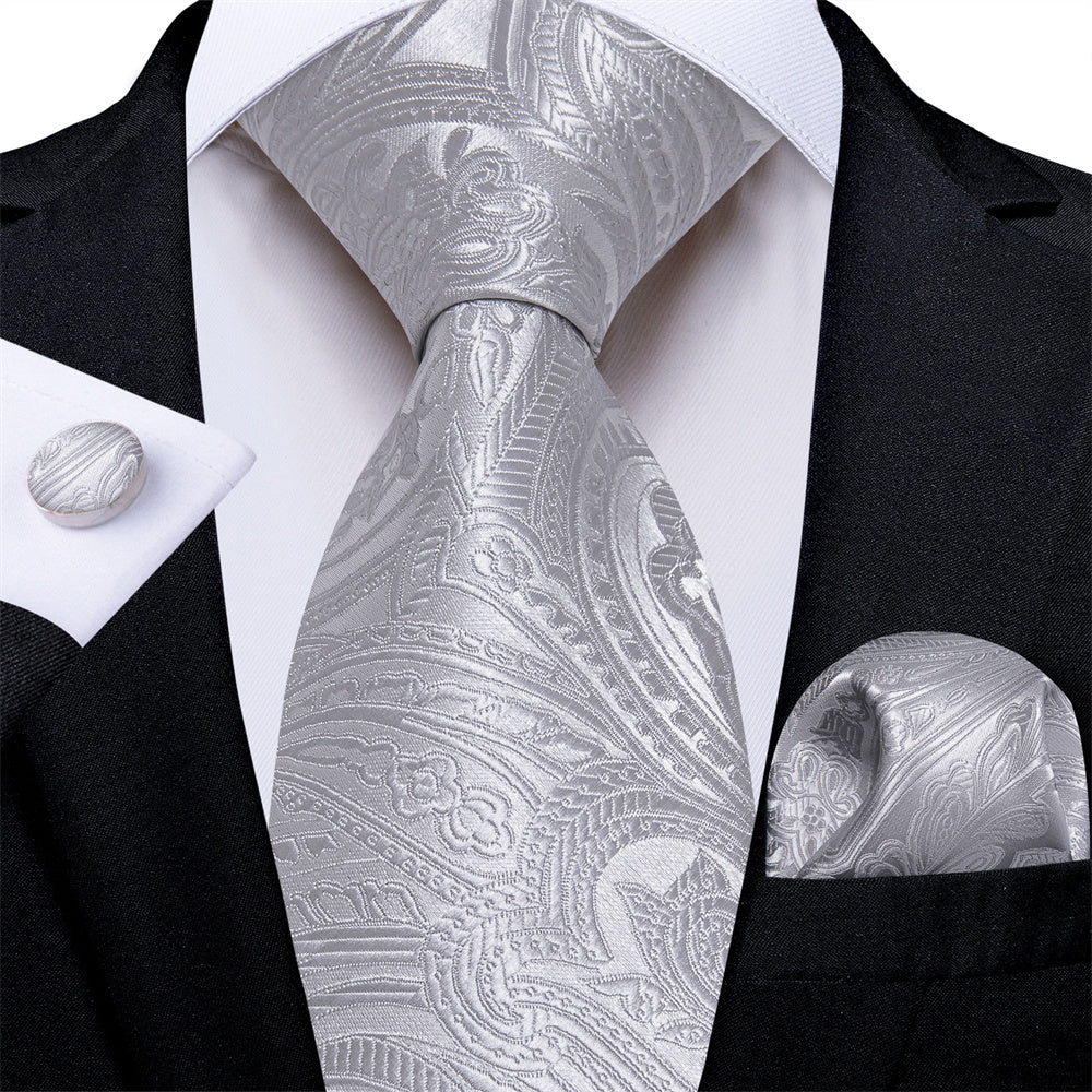 GentCrest Silver Paisley Tie Hanky Cufflinks Set - Image 1