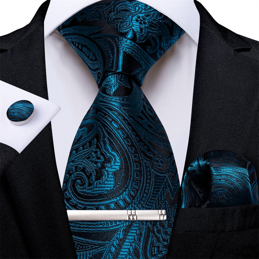 GentCrest Black Paisley Tie Hanky Cufflinks Set - Image 2