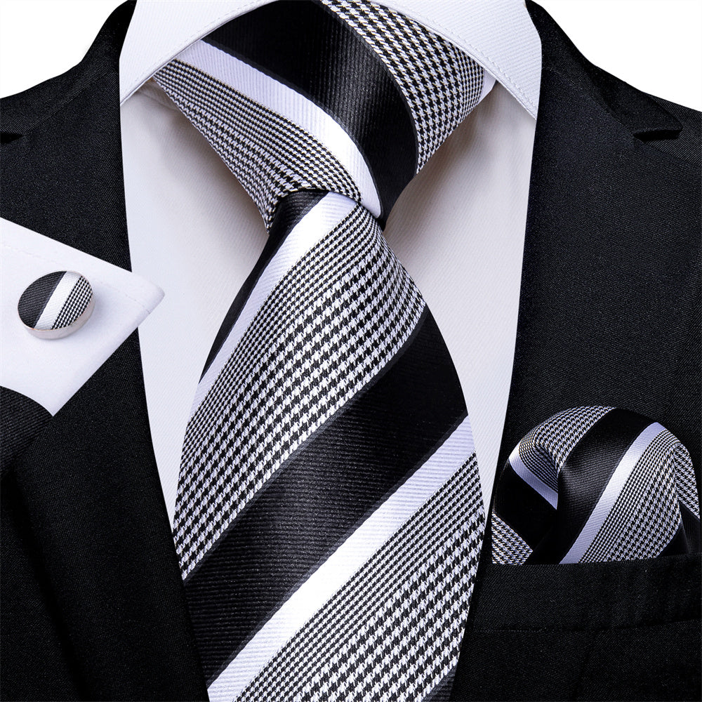 GentCrest Black Striped Tie Hanky Cufflinks Set - Image 1