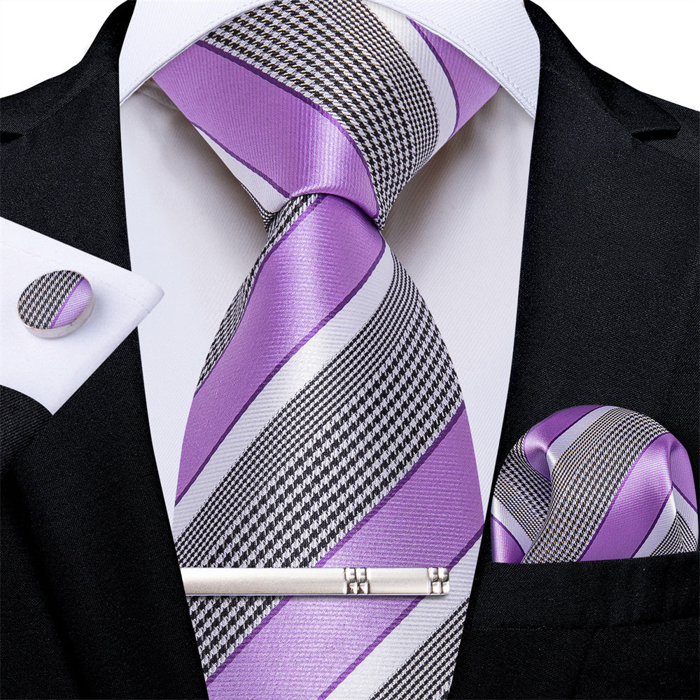 GentCrest Purple Striped Tie Hanky Cufflinks Set - Image 1