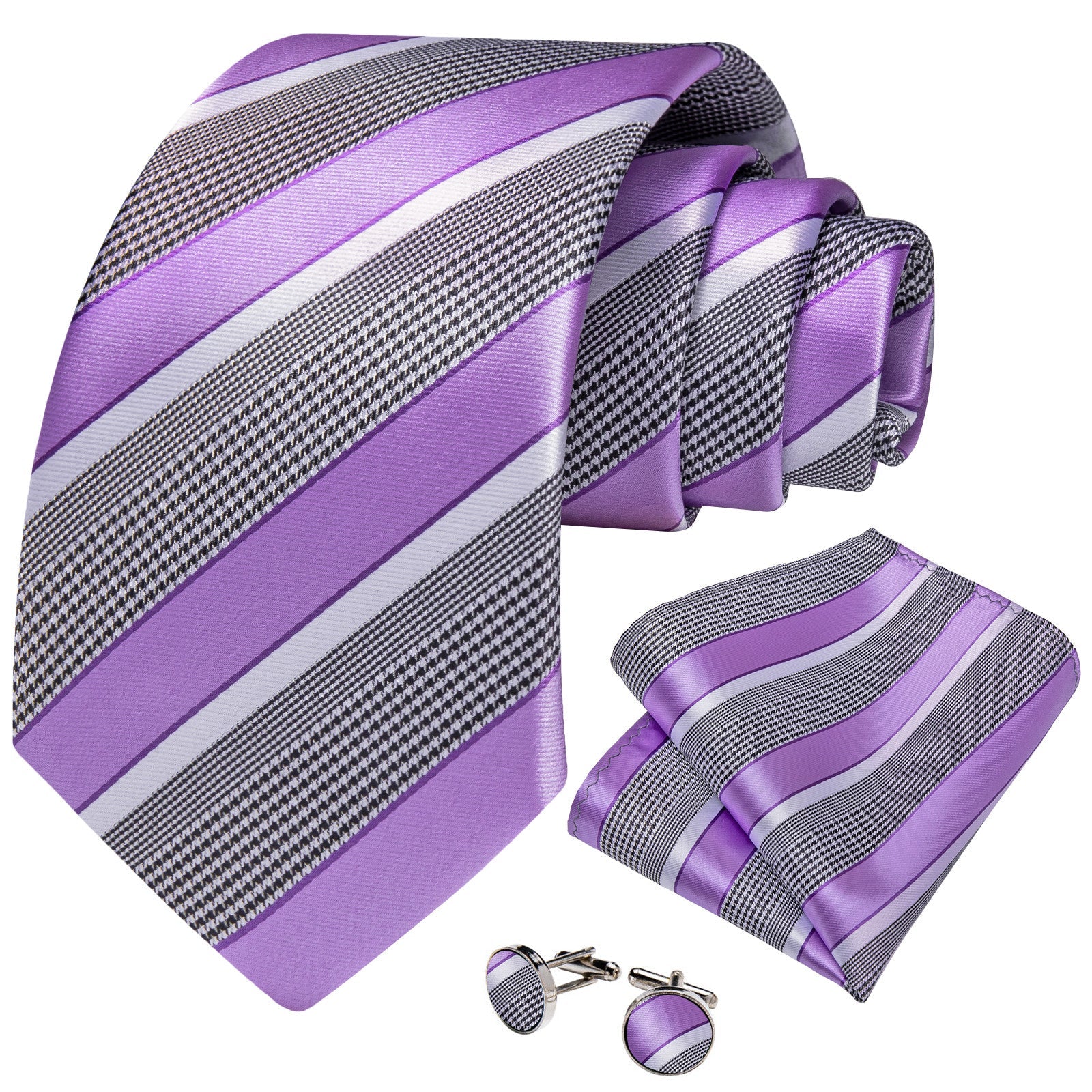 GentCrest Purple Striped Tie Hanky Cufflinks Set - Image 4