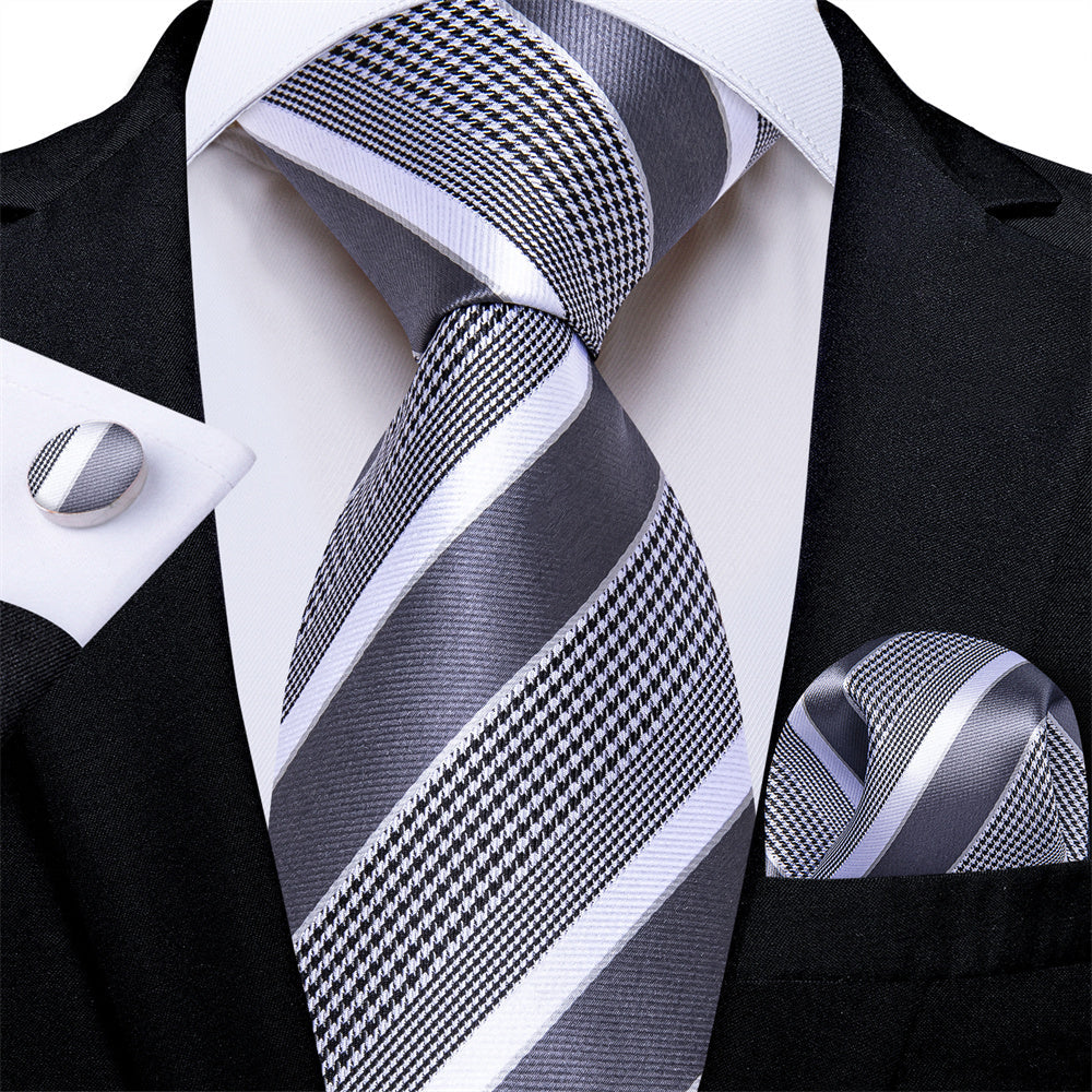 GentCrest Black Striped Tie Hanky Cufflinks Set - Image 2