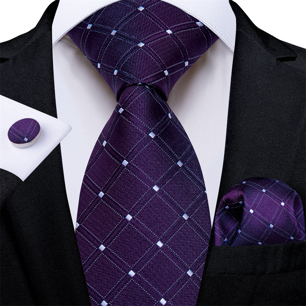 GentCrest Purple Plaid Tie Hanky Cufflinks Set - Image 1