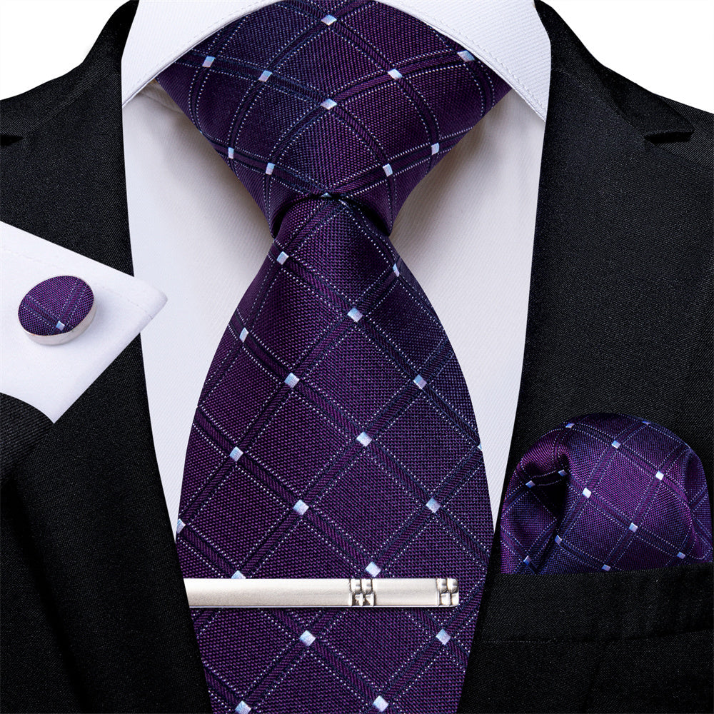 GentCrest Purple Plaid Tie Hanky Cufflinks Set - Image 2