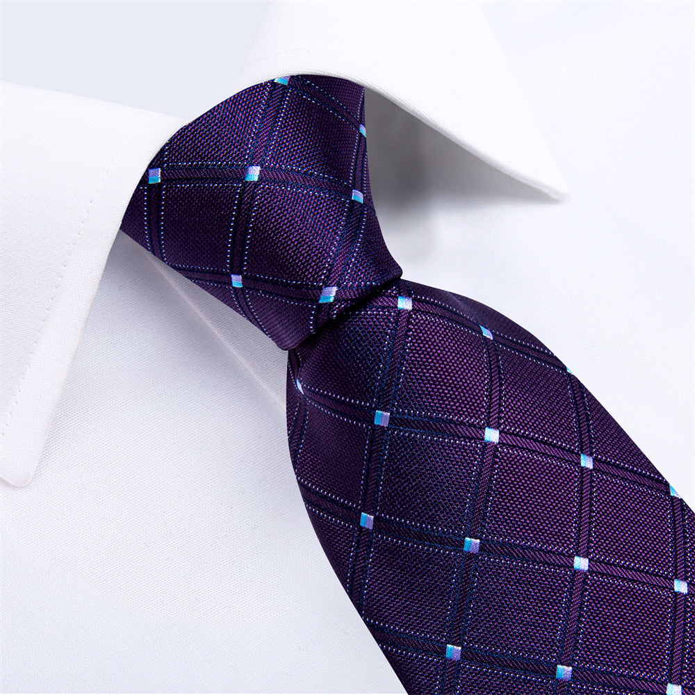 GentCrest Purple Plaid Tie Hanky Cufflinks Set - Image 3