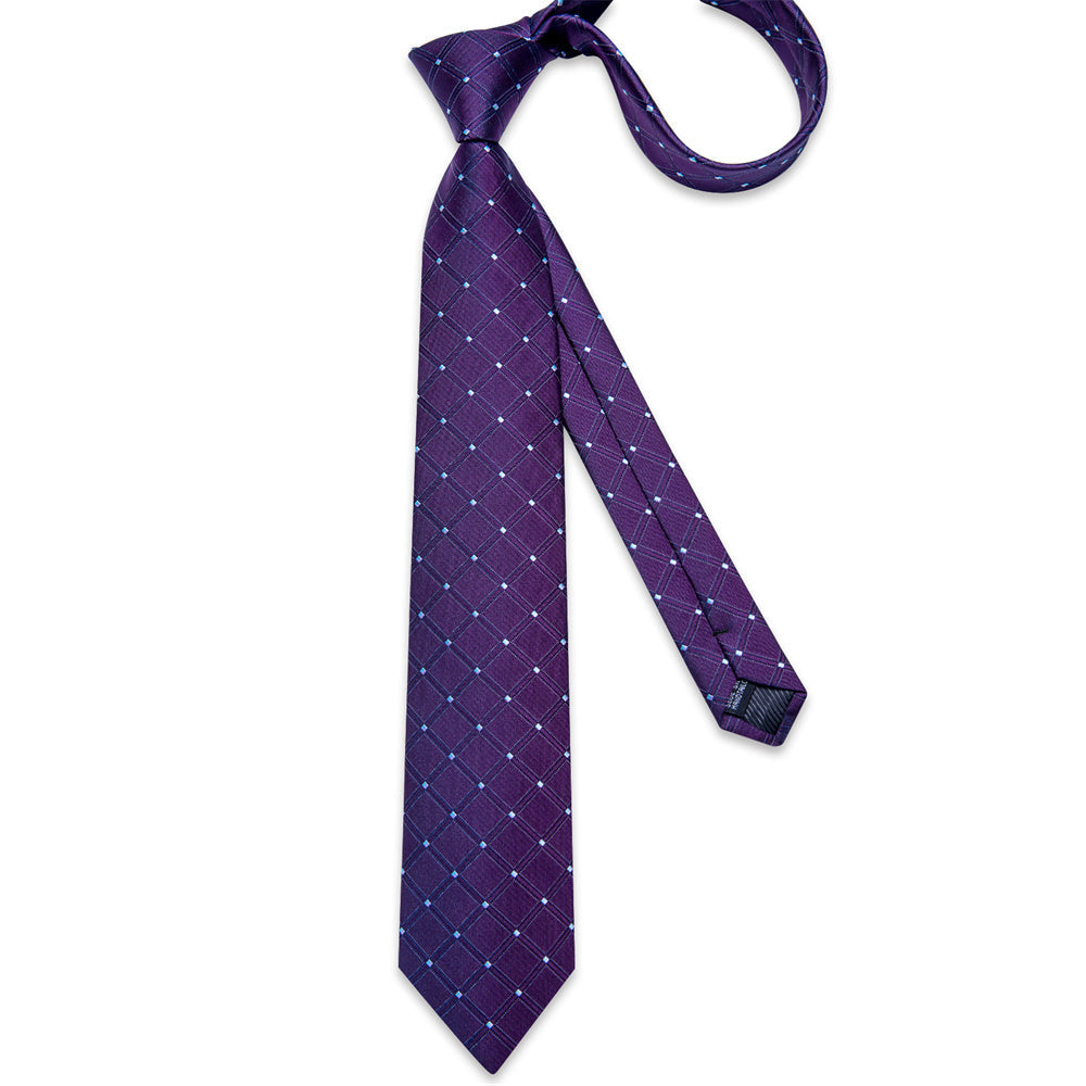 GentCrest Purple Plaid Tie Hanky Cufflinks Set - Image 4