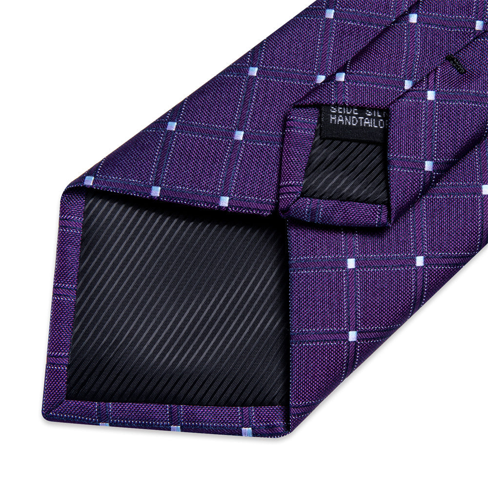 GentCrest Purple Plaid Tie Hanky Cufflinks Set - Image 7