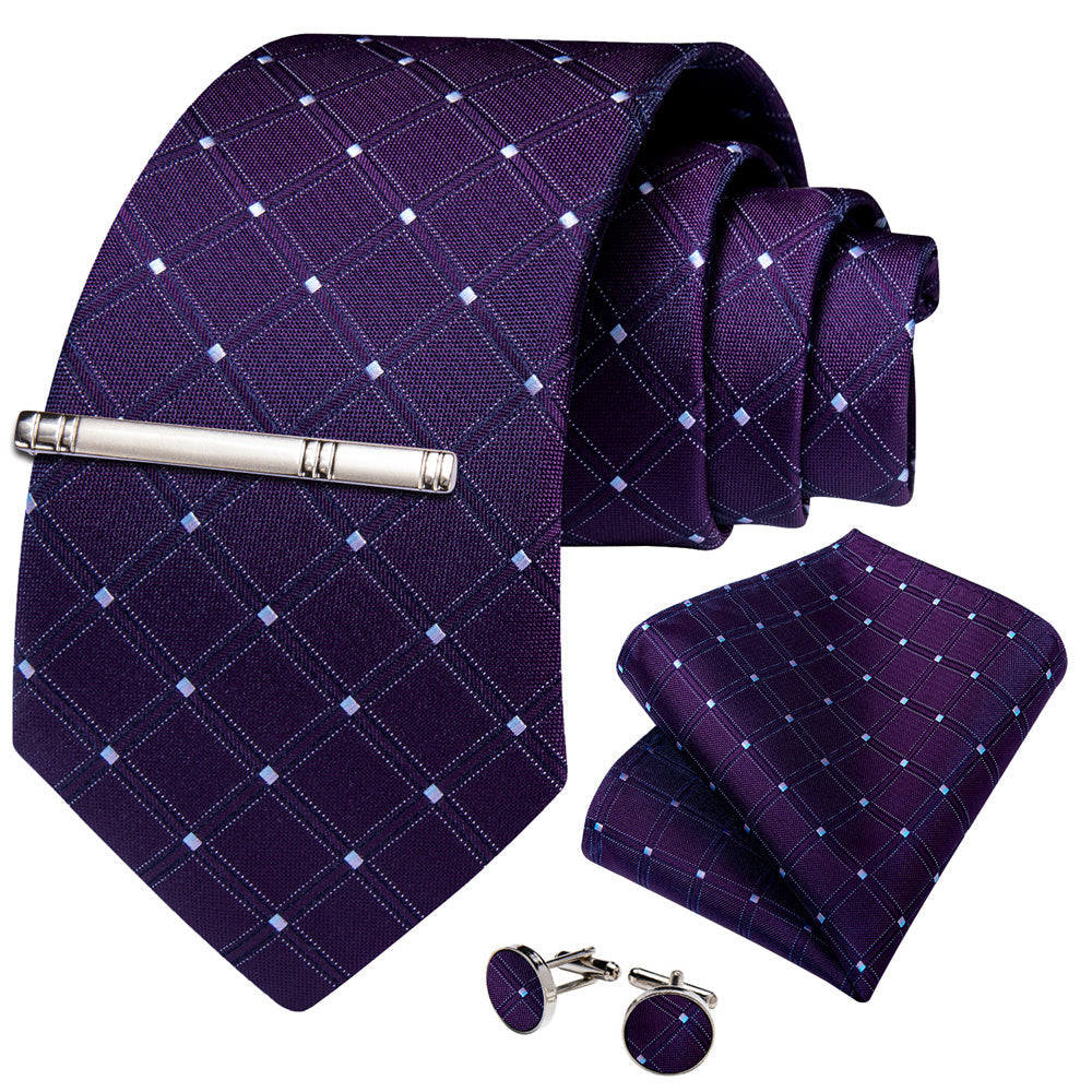 GentCrest Purple Plaid Tie Hanky Cufflinks Set - Image 6