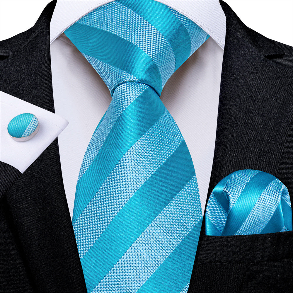 GentCrest Blue Striped Tie Hanky Cufflinks Set - Image 1