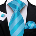 GentCrest Blue Striped Tie Hanky Cufflinks Set - Image 1