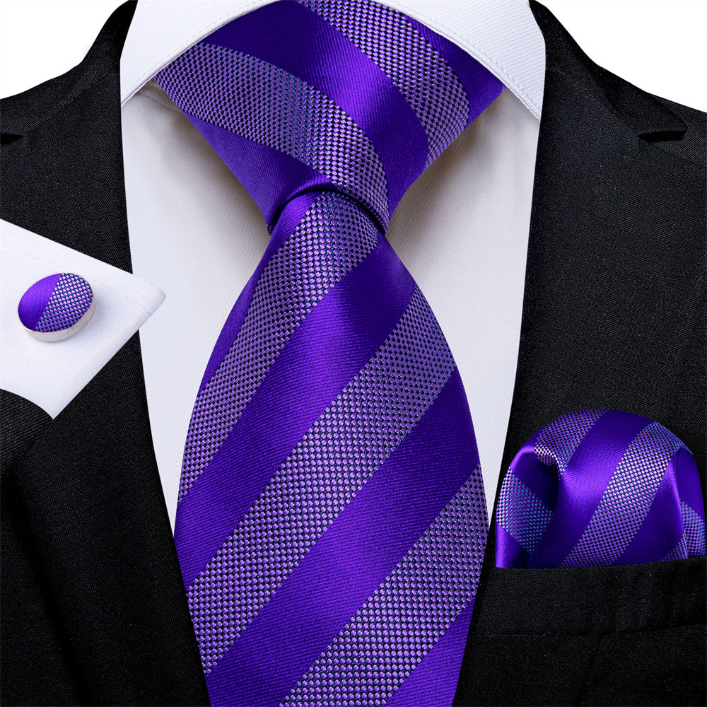 GentCrest Purple Striped Tie Hanky Cufflinks Set - Image 1