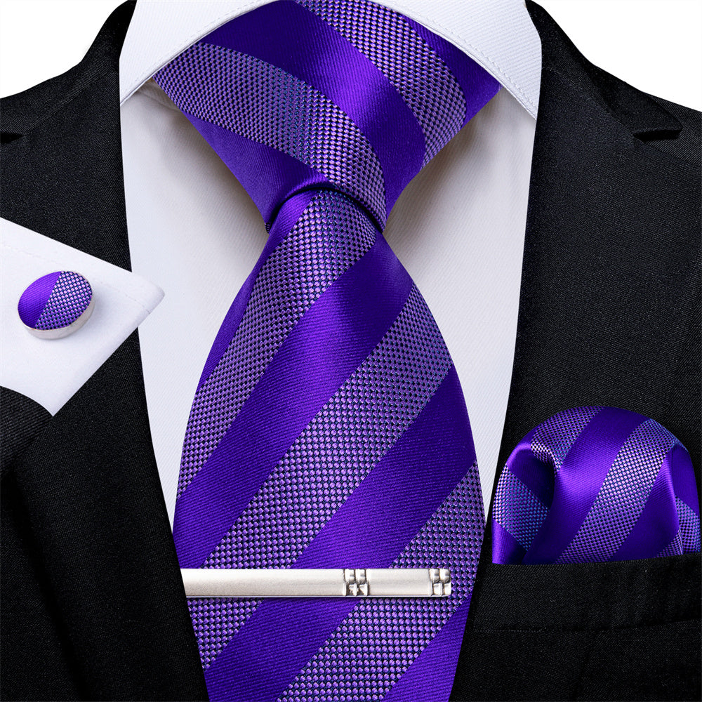 GentCrest Purple Striped Tie Hanky Cufflinks Set - Image 2