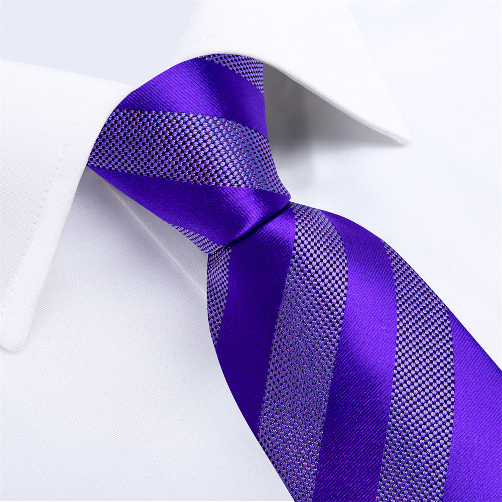GentCrest Purple Striped Tie Hanky Cufflinks Set - Image 3