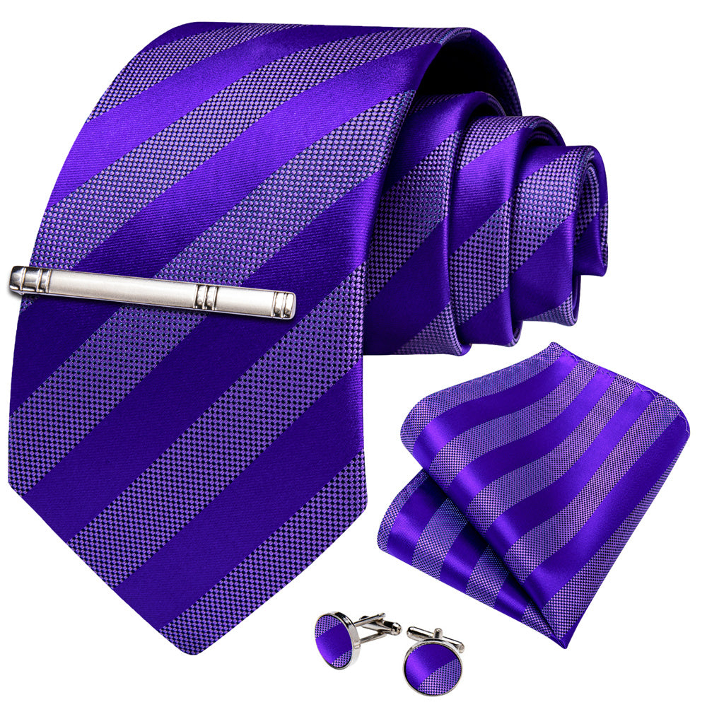 GentCrest Purple Striped Tie Hanky Cufflinks Set - Image 6