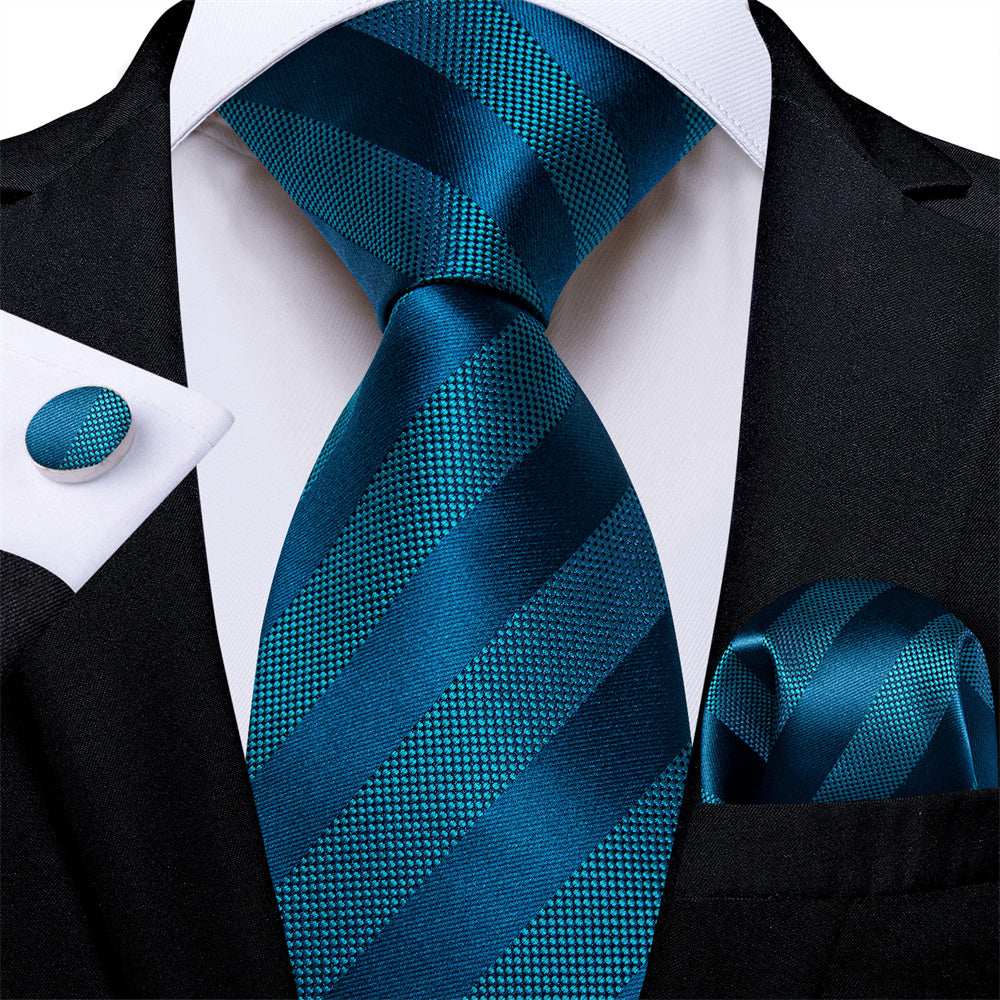 GentCrest Blue Striped Tie Hanky Cufflinks Set - Image 1