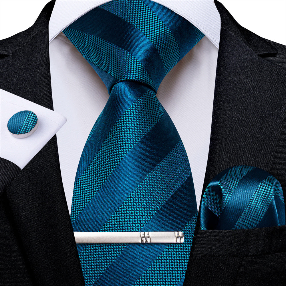 GentCrest Blue Striped Tie Hanky Cufflinks Set - Image 2