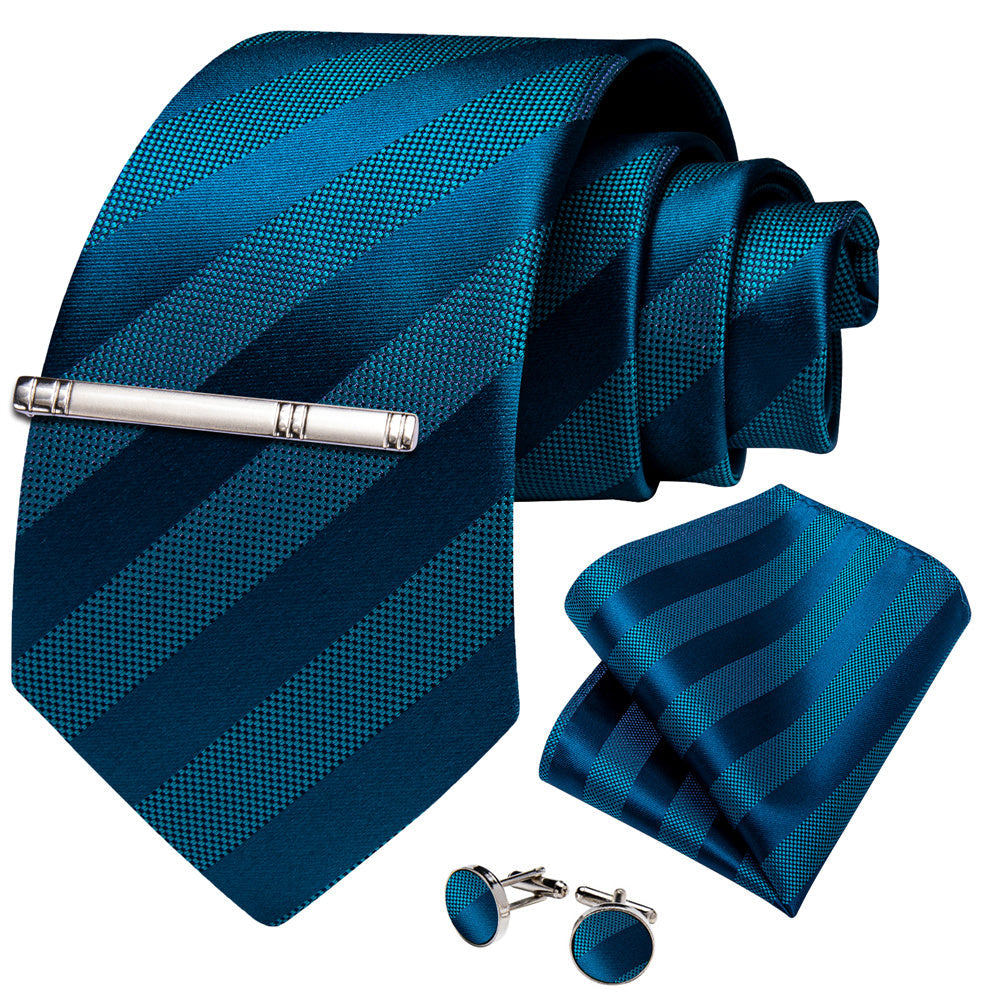 GentCrest Blue Striped Tie Hanky Cufflinks Set - Image 6