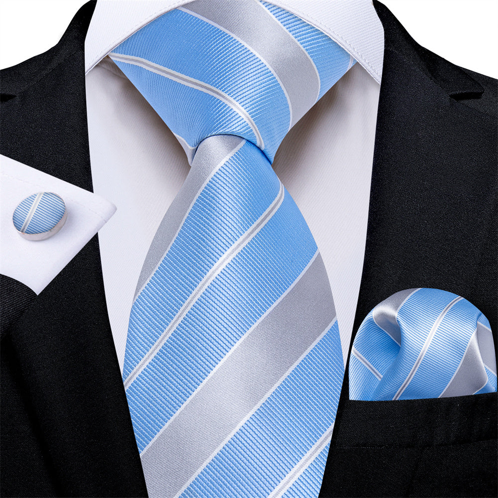 GentCrest Blue Striped Tie Hanky Cufflinks Set - Image 1