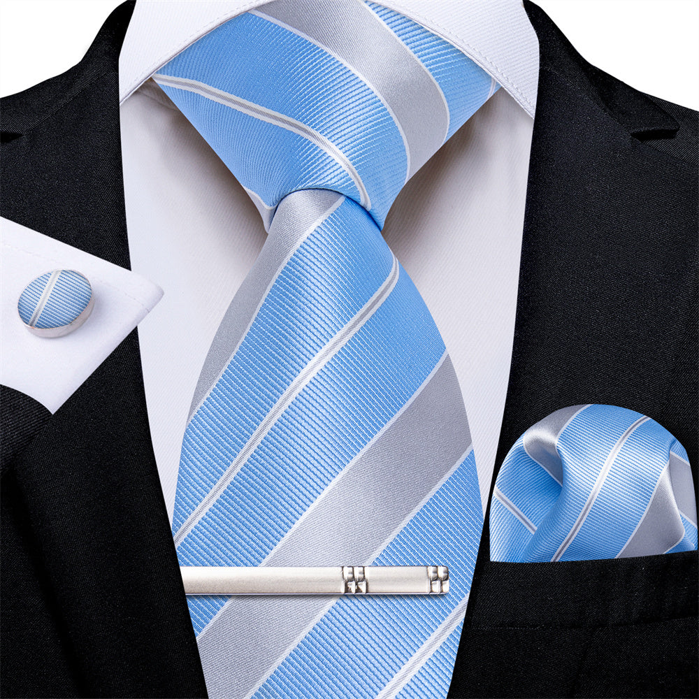GentCrest Blue Striped Tie Hanky Cufflinks Set - Image 2