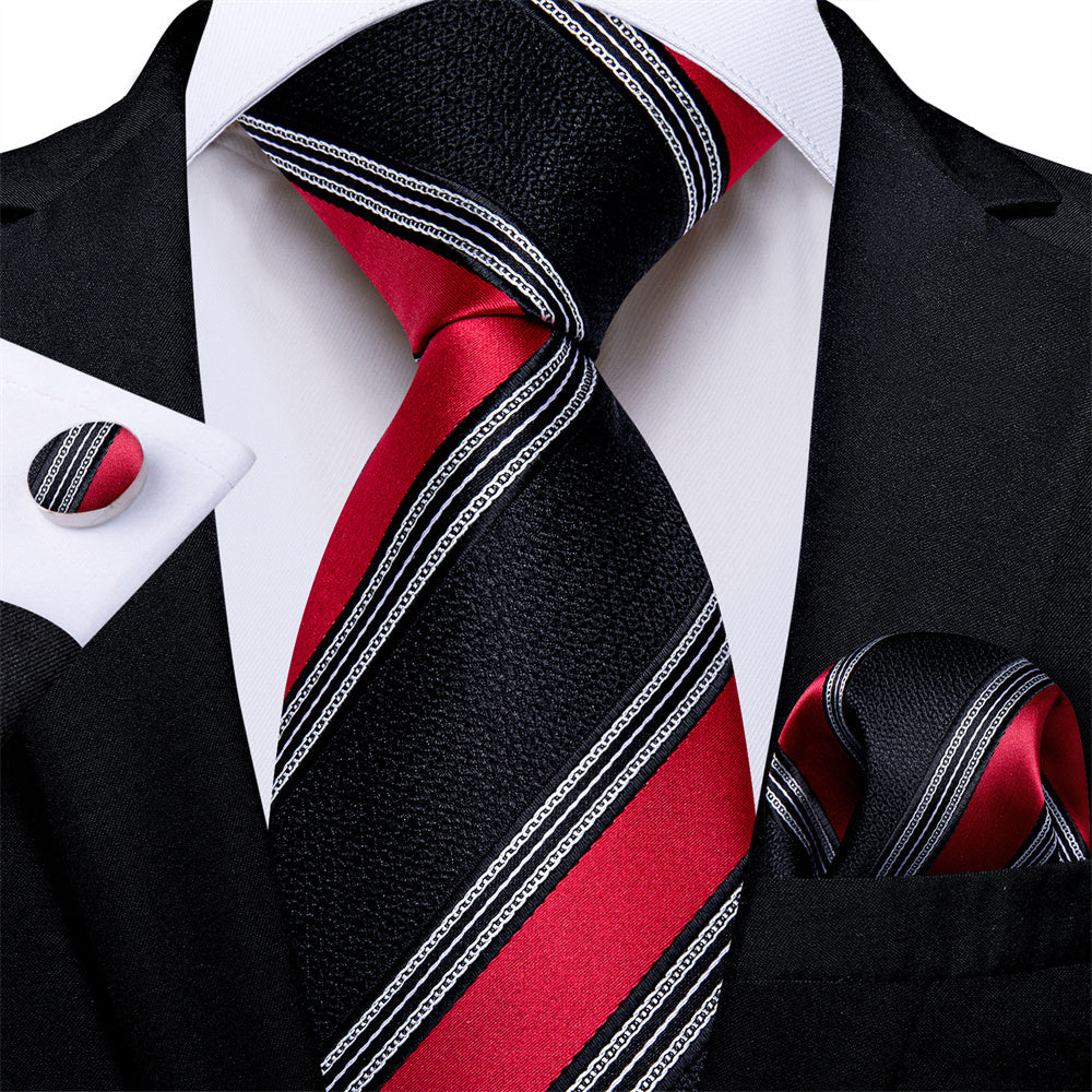 GentCrest Black Striped Tie Hanky Cufflinks Set - Image 1