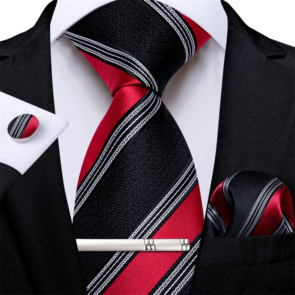 GentCrest Black Striped Tie Hanky Cufflinks Set - Image 2
