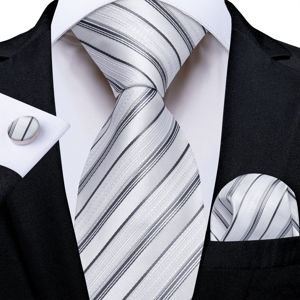 GentCrest White Striped Tie Hanky Cufflinks Set - Image 1