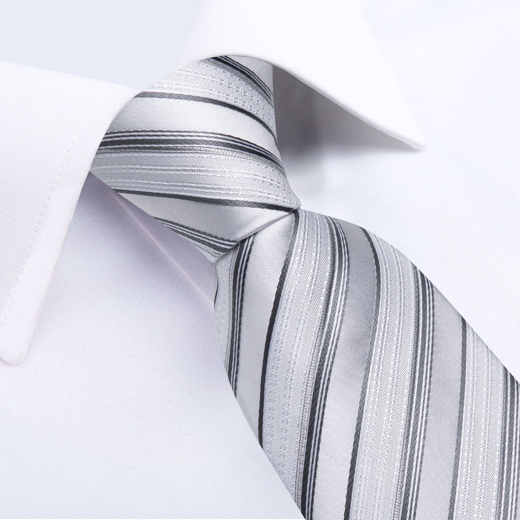 GentCrest White Striped Tie Hanky Cufflinks Set - Image 5