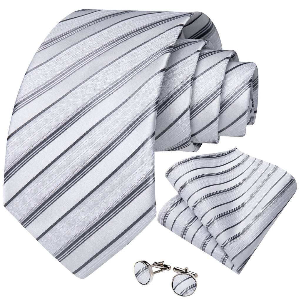 GentCrest White Striped Tie Hanky Cufflinks Set - Image 3