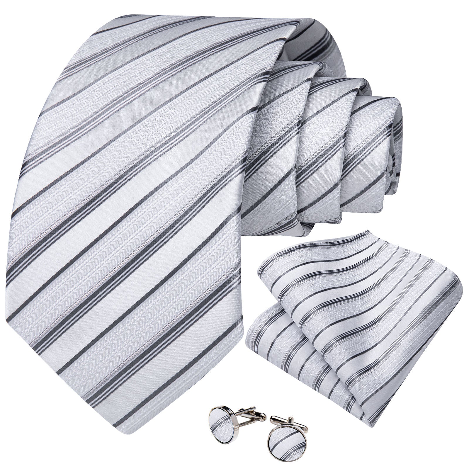 GentCrest White Striped Tie Hanky Cufflinks Set - Image 3
