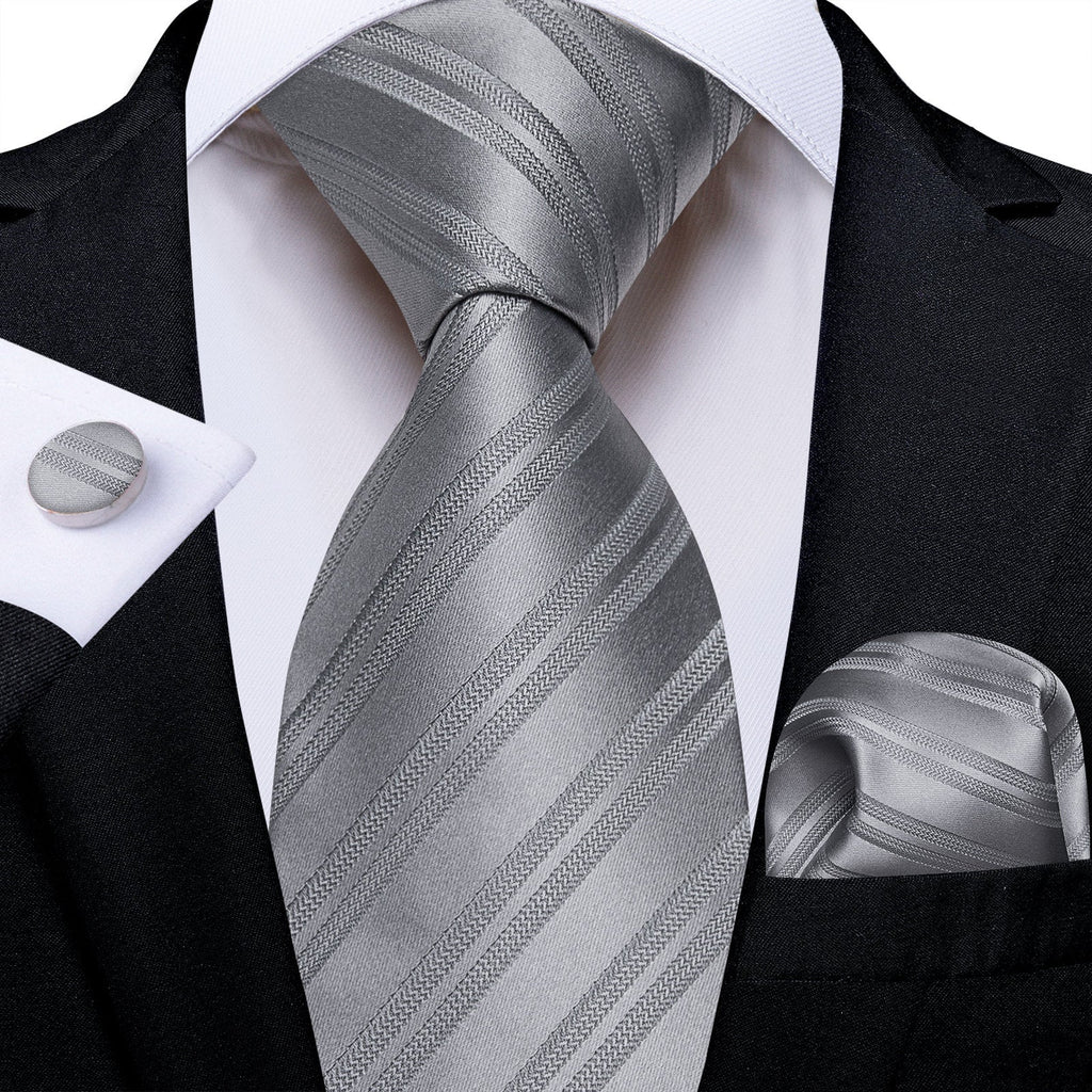 GentCrest Grey Striped Tie Hanky Cufflinks Set - Image 1