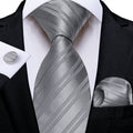 GentCrest Grey Striped Tie Hanky Cufflinks Set - Image 1