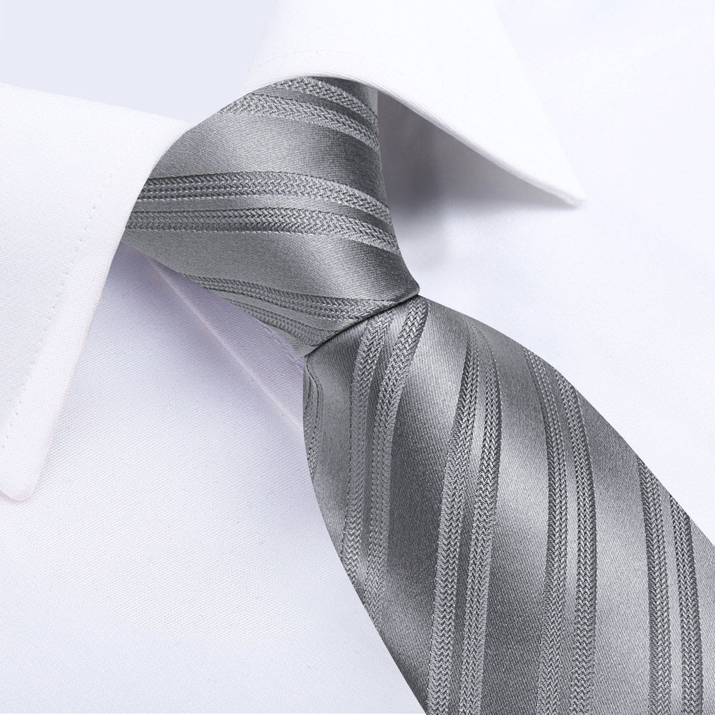 GentCrest Grey Striped Tie Hanky Cufflinks Set - Image 5