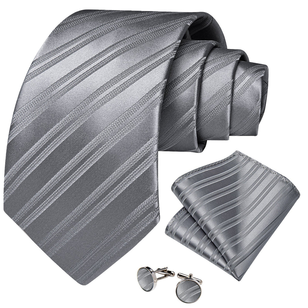 GentCrest Grey Striped Tie Hanky Cufflinks Set - Image 2