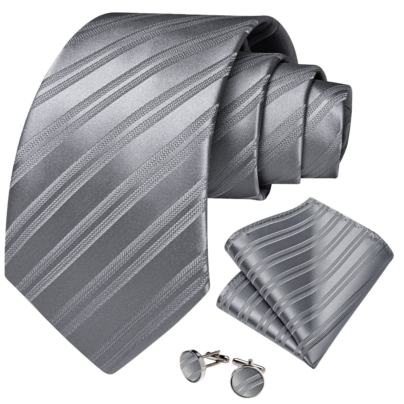 GentCrest Grey Striped Tie Hanky Cufflinks Set - Image 2