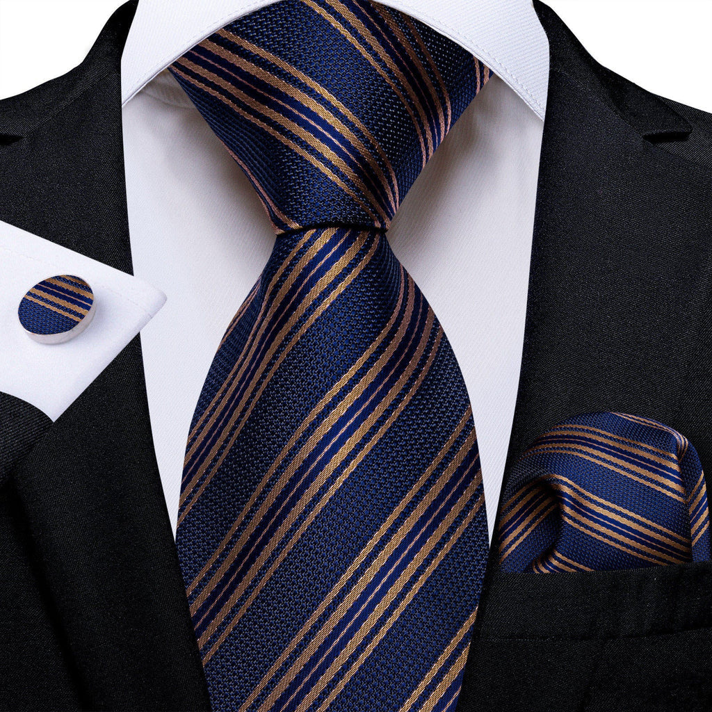 GentCrest Blue Striped Tie Hanky Cufflinks Set - Image 1