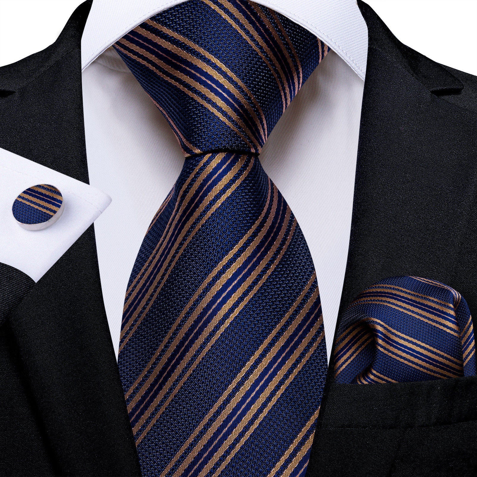 GentCrest Blue Striped Tie Hanky Cufflinks Set - Image 1