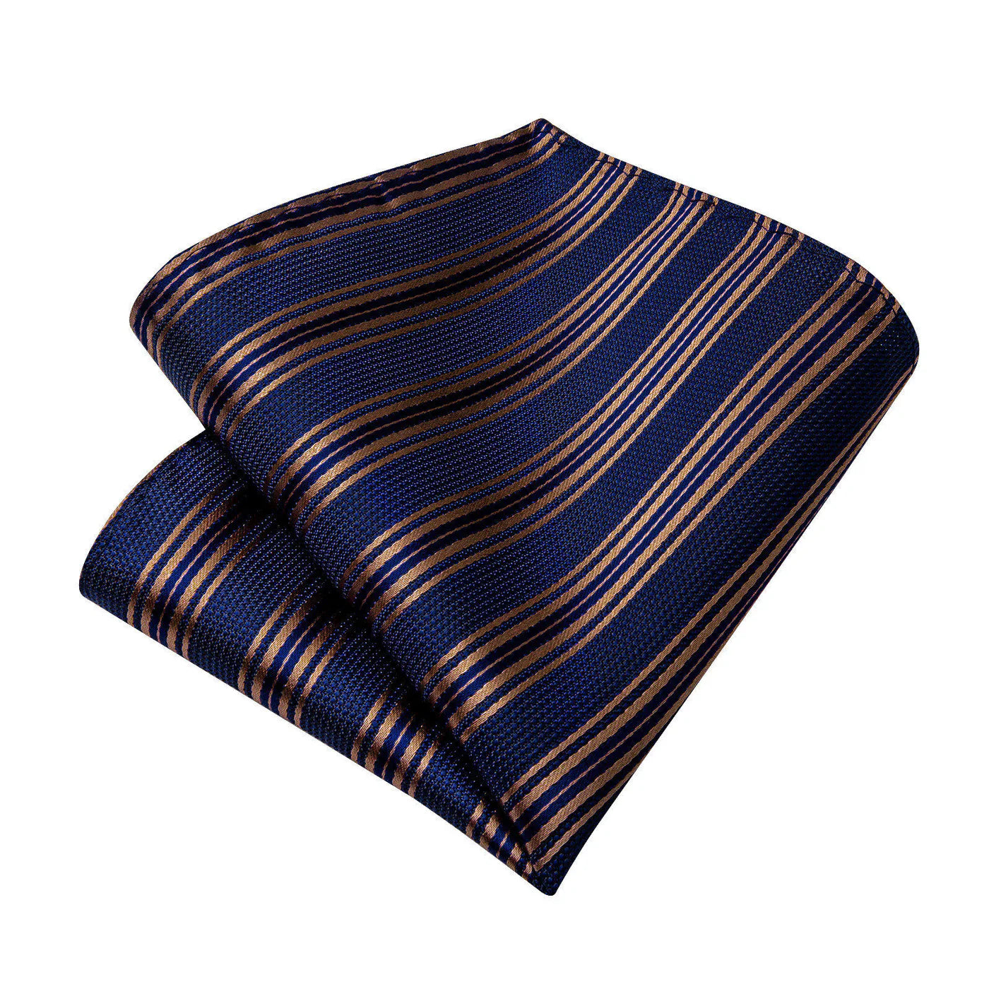 Navy Blue & Gold Striped Silk with Pocket Square and Cufflinks Silk Tie Set - GentCrest - View 5