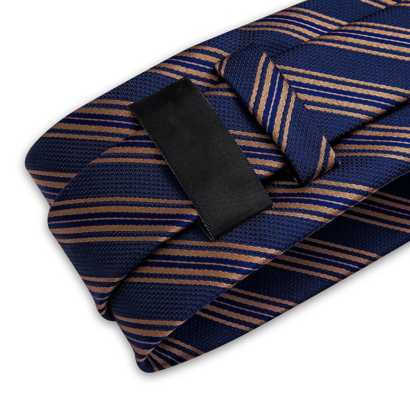 Navy Blue & Gold Striped Silk with Pocket Square and Cufflinks Silk Tie Set - GentCrest - View 4