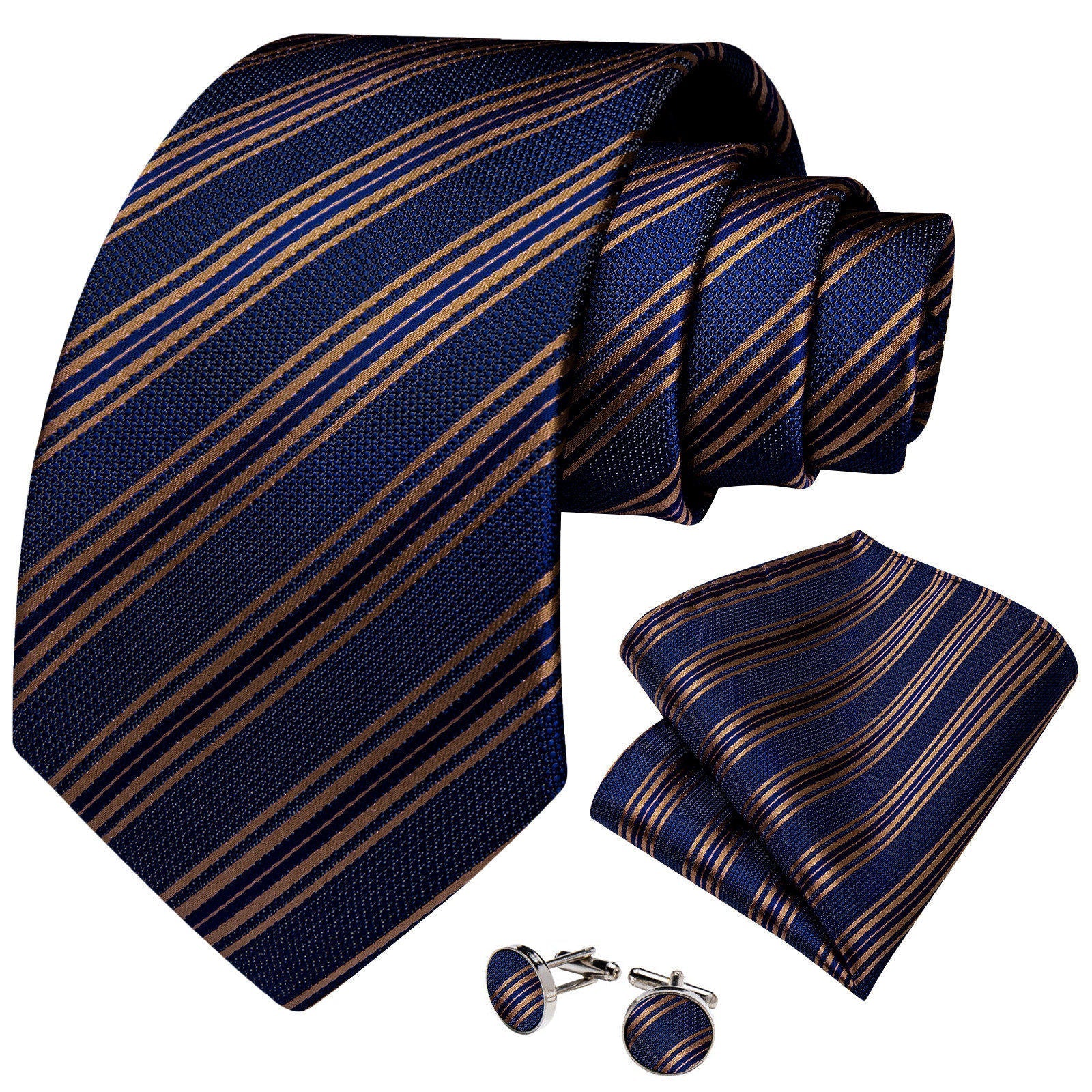 GentCrest Blue Striped Tie Hanky Cufflinks Set - Image 2
