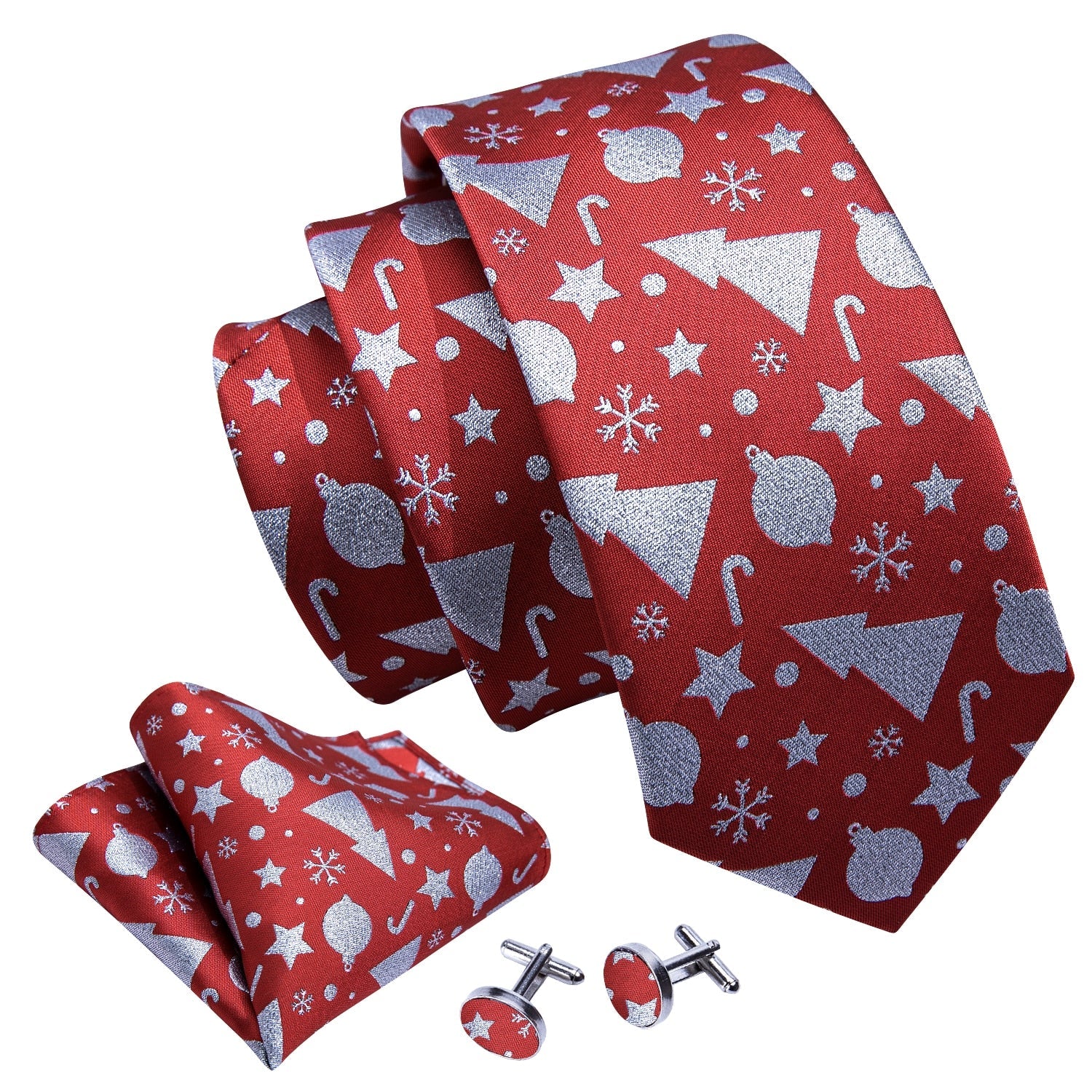 Snow Decorations In Red Silk Tie Set - GentCrest - View 2