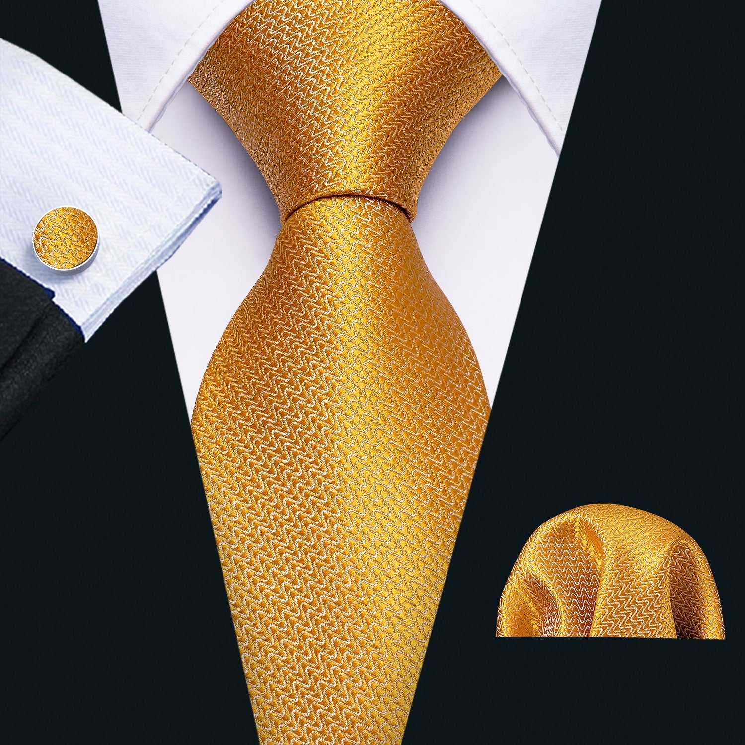 Golden Waves Silk Tie Set - GentCrest