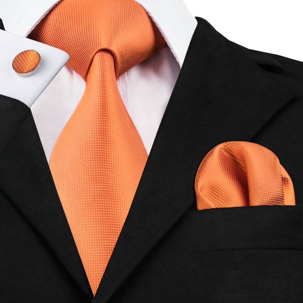 Orange Solid Silk Tie Set - GentCrest