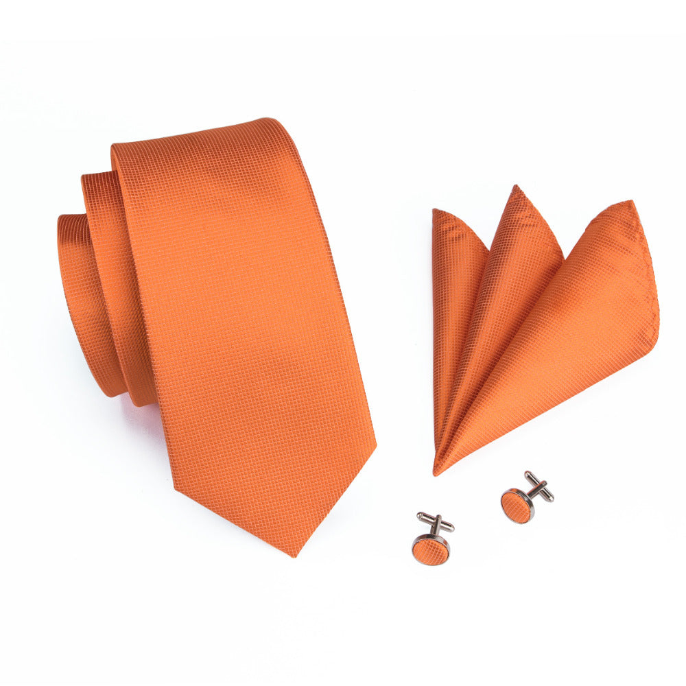 Orange Solid Silk Tie Set - GentCrest - View 2