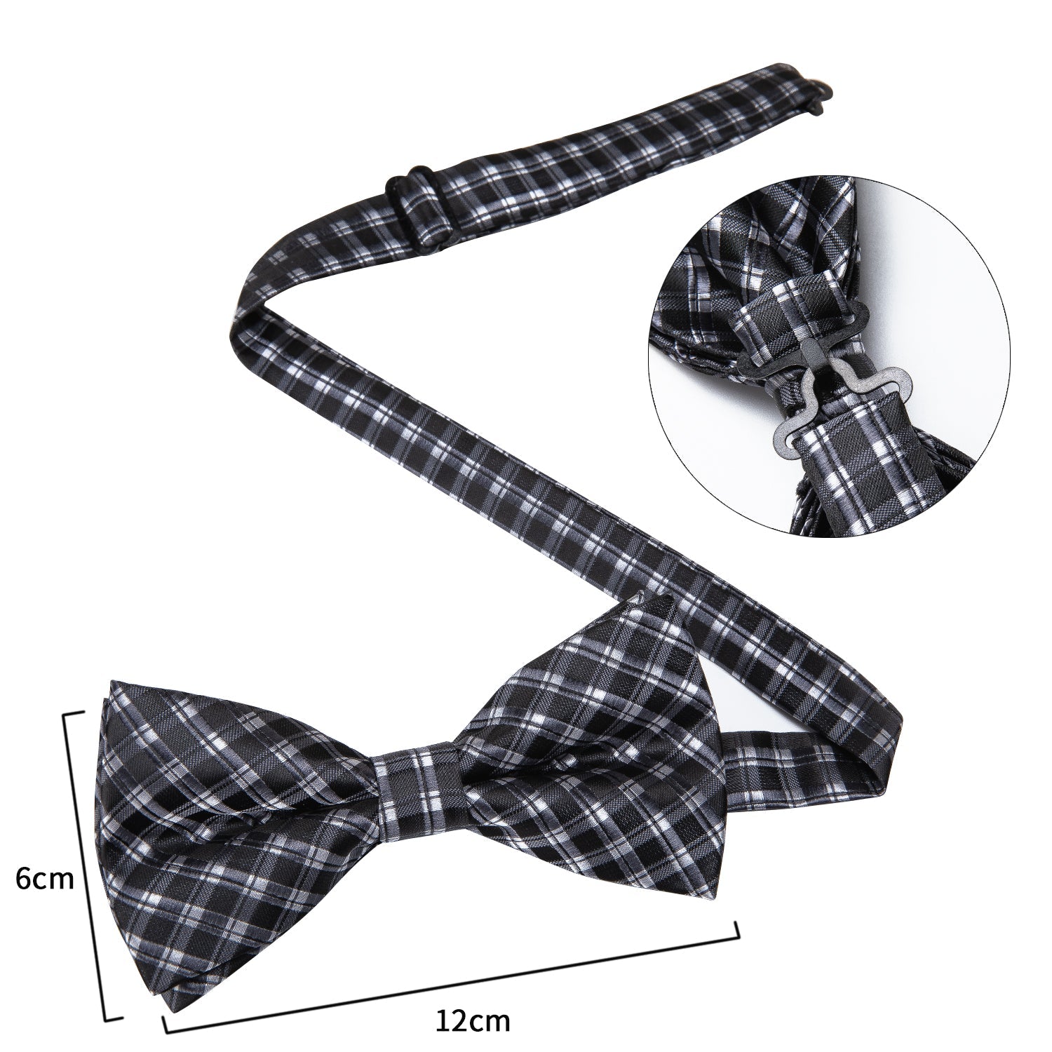 Black Silk Bow Tie Set with Pocket Square & Cufflinks - GentCrest - View 3