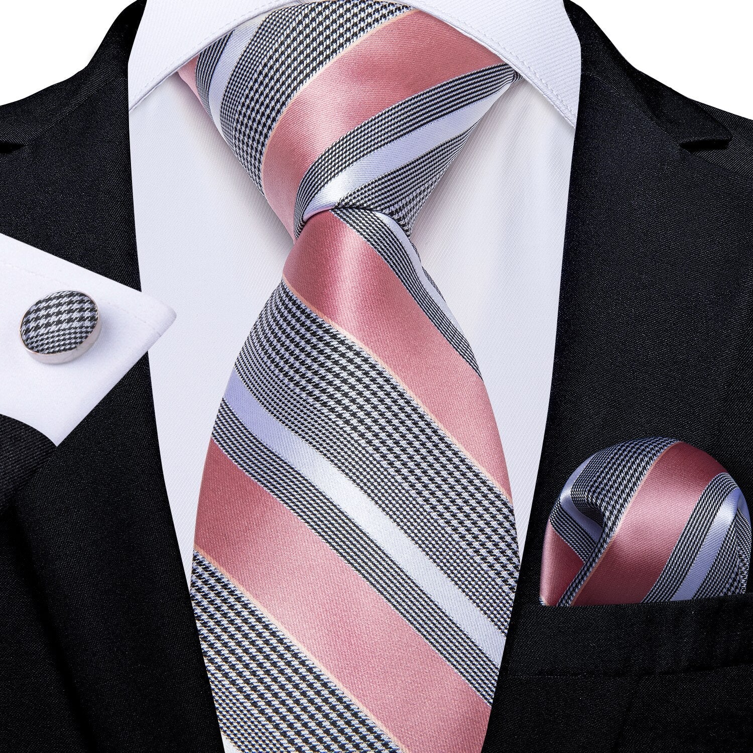 Pink Stripe Silk Tie Set - GentCrest