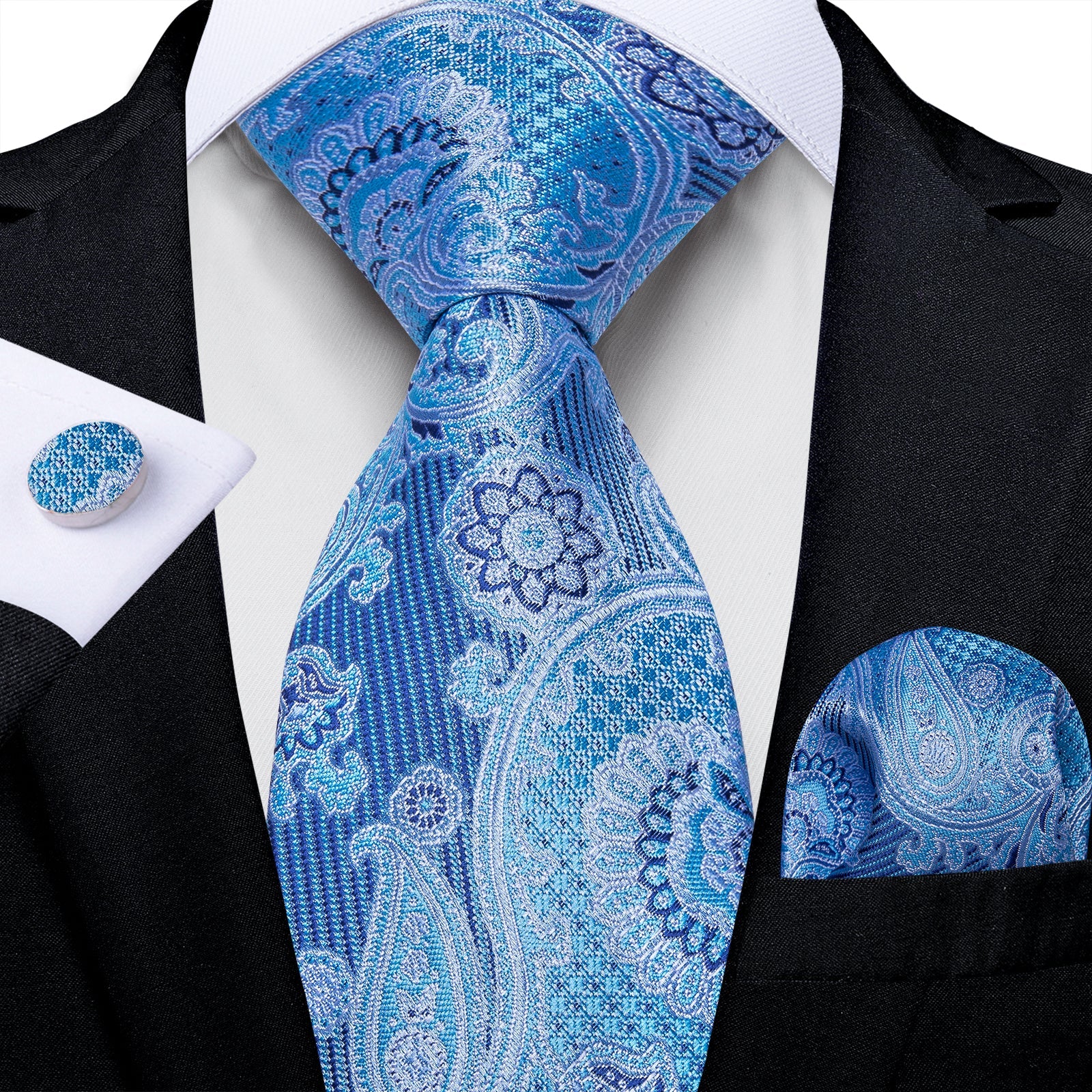 GentCrest Blue Floral Tie Hanky Cufflinks Set - Image 1