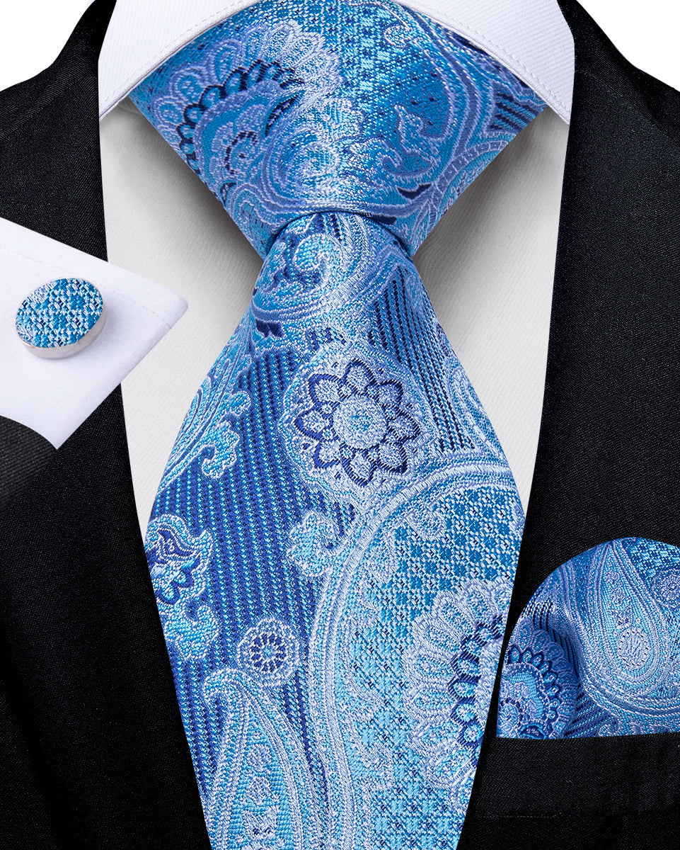 GentCrest Blue Floral Tie Hanky Cufflinks Set - Image 3