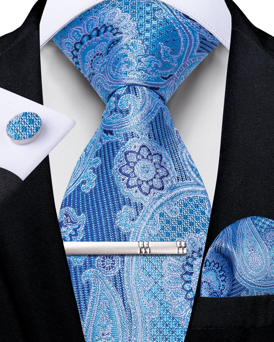GentCrest Blue Floral Tie Hanky Cufflinks Set - Image 3