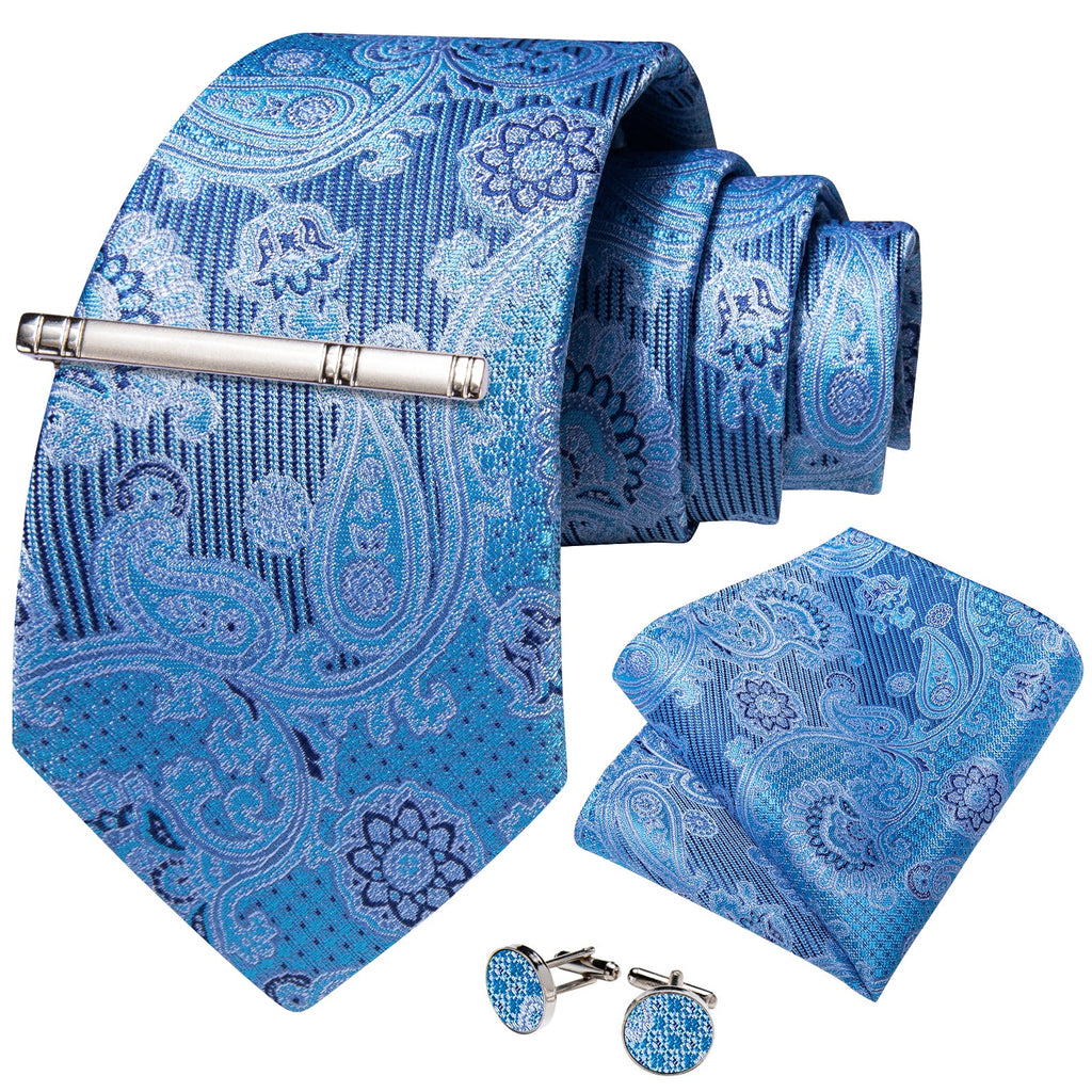 GentCrest Blue Floral Tie Hanky Cufflinks Set - Image 1