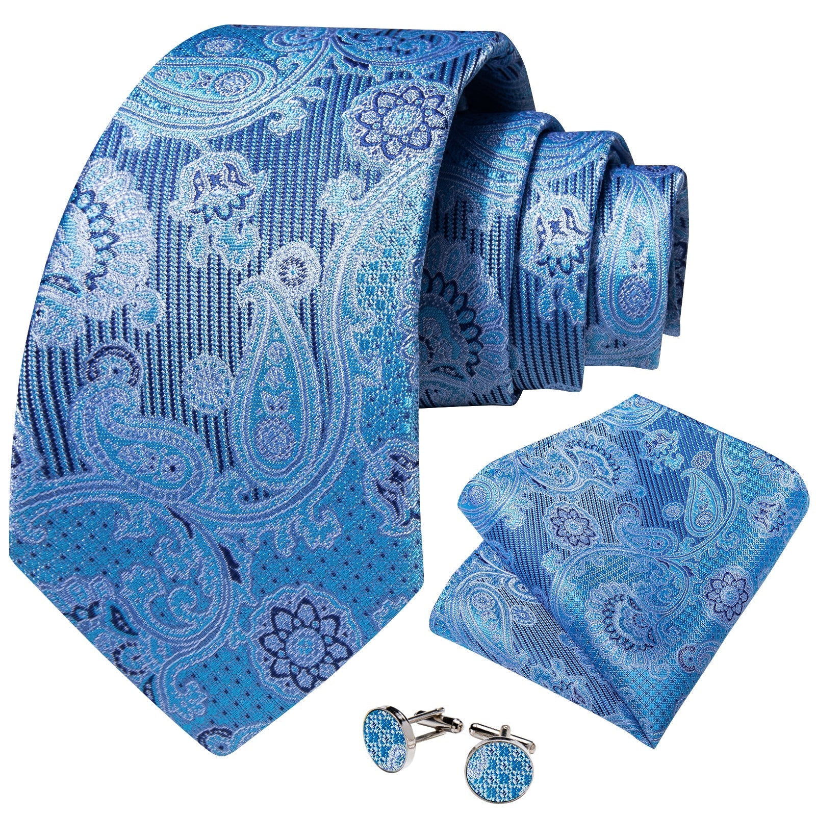 GentCrest Blue Floral Tie Hanky Cufflinks Set - Image 2